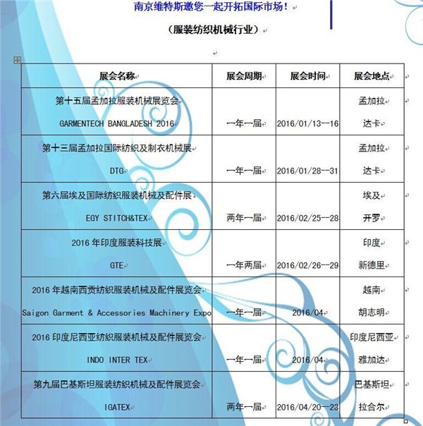纺织及服装机械相关展会 
