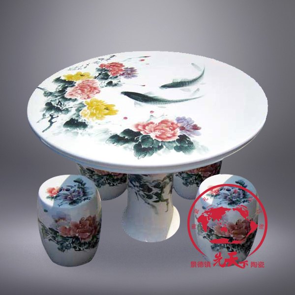 供应公共场所摆件陶瓷桌子凳子，景德镇陶瓷桌子凳子厂