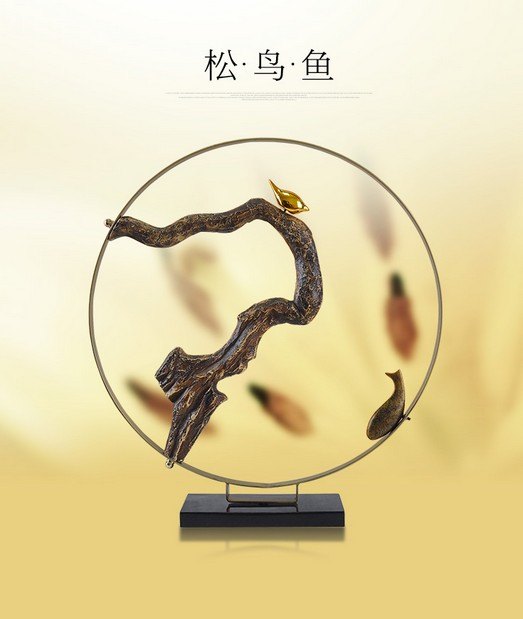 欧式家居装饰品现代简约抽象松鸟鱼摆件客厅办公室电