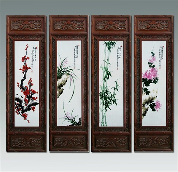 四条屏瓷板画 梅兰竹菊瓷板画