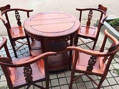 广西品牌休闲半圆咖啡红木餐桌出售：东兴厂家直销休