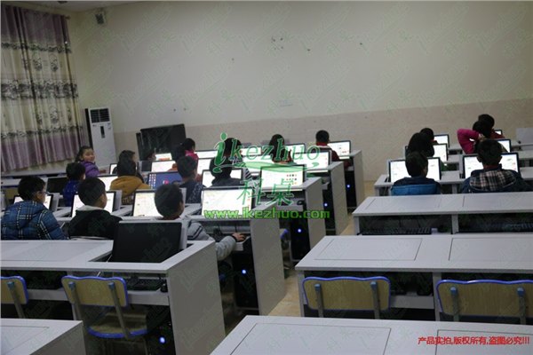 高档翻转电脑桌 液晶屏翻转桌 机房隐藏式电脑桌