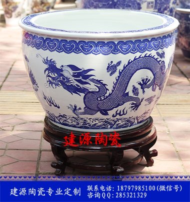 青花瓷小缸陶瓷鱼缸家居装饰小缸厂家