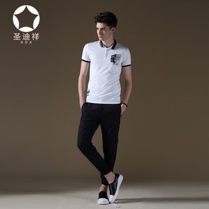 2016夏季新品男士藏青色条纹束脚休闲九分裤圣迪祥