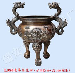 L108龙耳荷花炉-铜香炉订购-达华法器厂