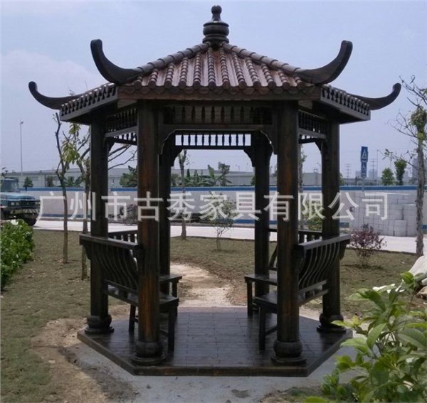 防腐木六角亭