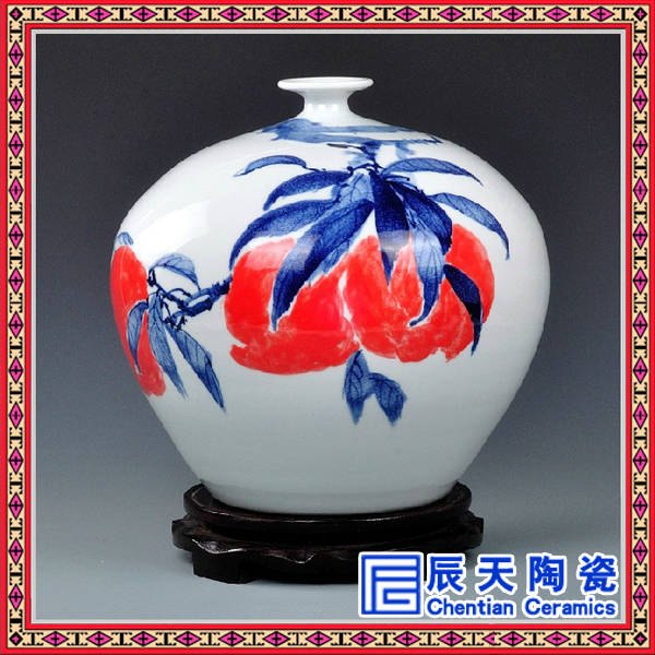 手绘釉里红陶瓷青花瓷青花多边形陶瓷赏瓶摆件批发