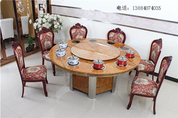 酒店大圆桌大理石餐桌电磁炉火锅桌