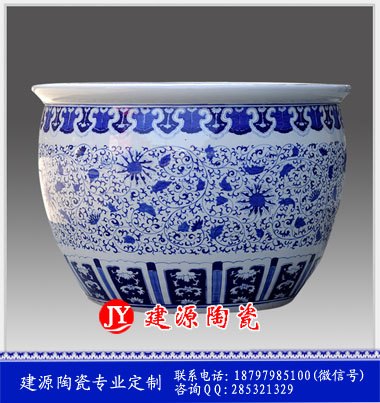 定做青花瓷一米陶瓷大水缸放院子摆设大鱼缸价格