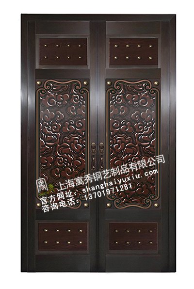 最新款中式铜门设计制作上海原创设计铜门厂家寓秀供