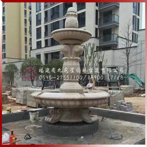 供应花岗岩石材黄锈石水钵设计生产安装