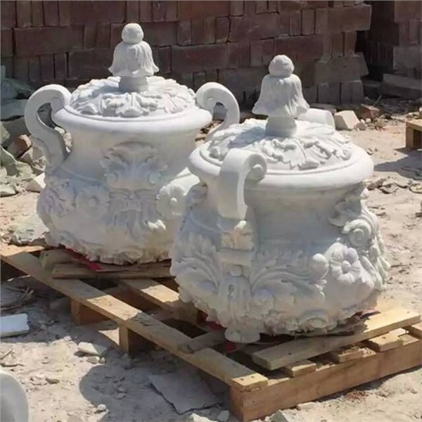 汉白玉石雕花瓶雕塑