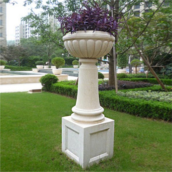 汉白玉石雕花盆景观