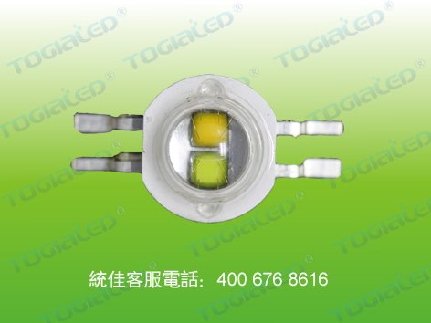 大功率雙色正白暖白燈珠|双色温合一LED灯珠|4脚