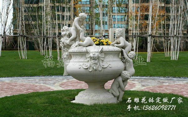 福建石雕花盆 室内摆放花盆 汉白玉花盆