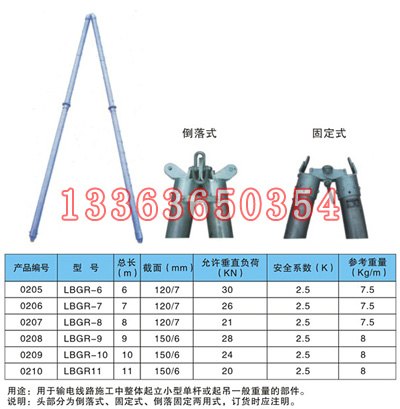 15米 铝合金抱杆   3000/套 霸州厂家