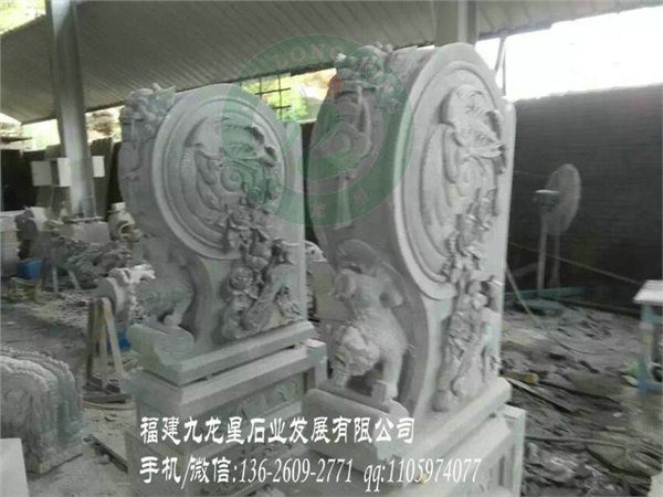 抱鼓石厂家 双龙戏珠浮雕抱鼓石 青石抱鼓石