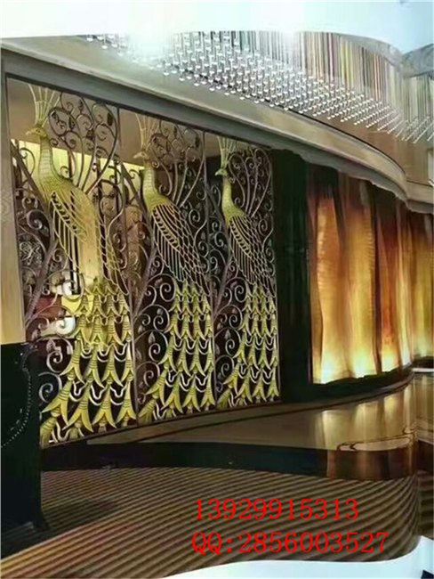 香港酒店大厅铝板雕花红古铜屏风