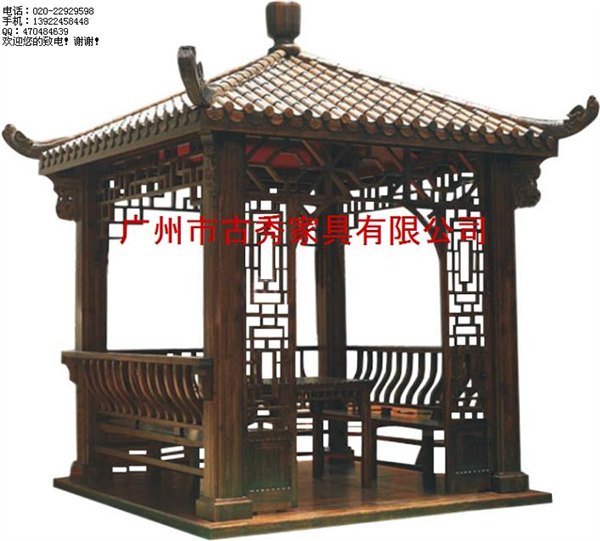 中式园林景观四角亭子，仿古木凉亭