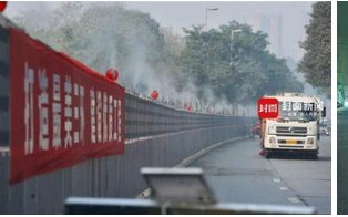 惠州工地围挡水雾降尘系统/惠州文明工地围挡喷淋除尘系统现场调试图
