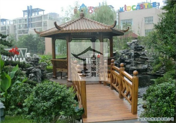 山庄实木仿古休闲四角六角凉亭