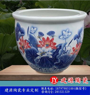 手绘荷花1.2米大缸 定做大号一米陶瓷缸厂家