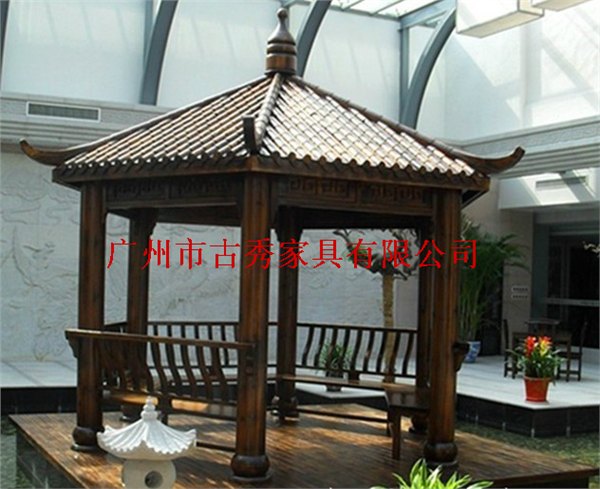 茶园实木景观六角凉亭，休闲八角亭子