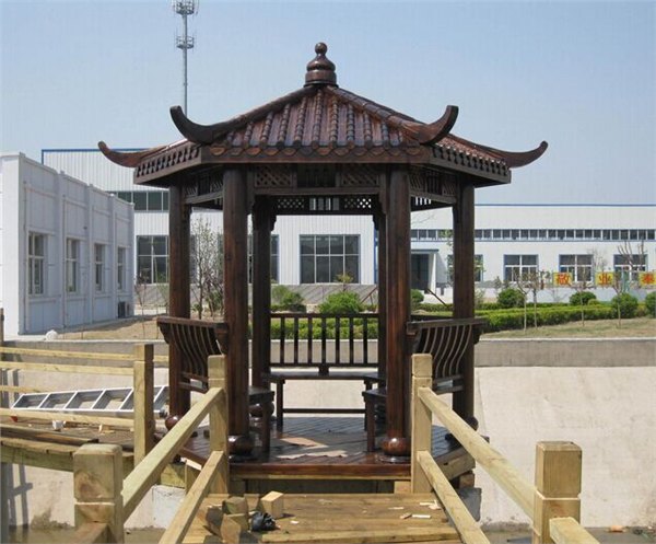 中式实木景观六角亭子