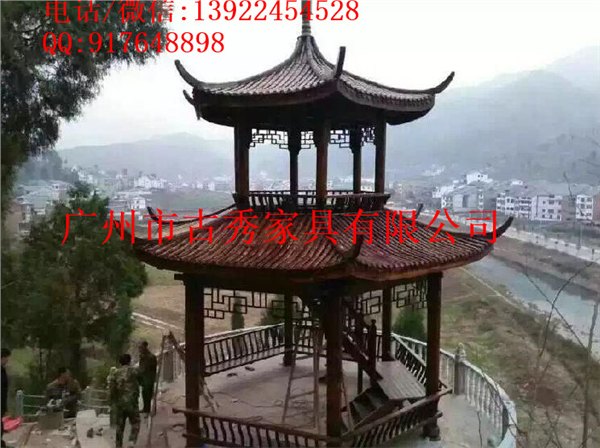 景观重檐四角景观亭子，两层仿古木凉亭