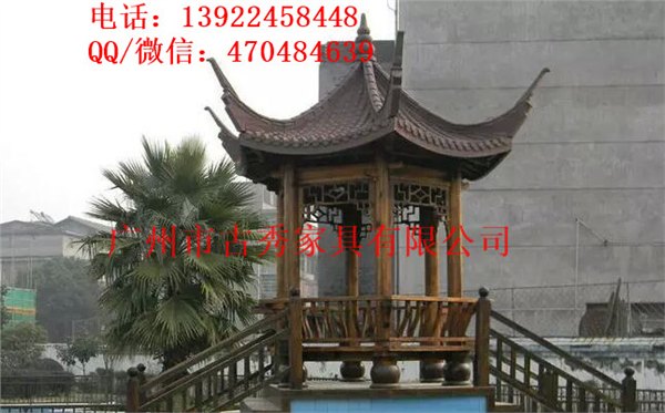 户外休闲六角/四角仿古木凉亭