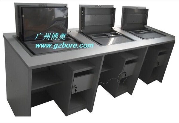 广州博奥BRZE-3X全木三位液晶显示器翻转电脑桌