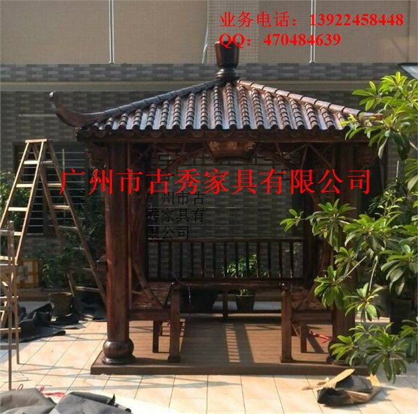 户外木结构景观四角凉亭