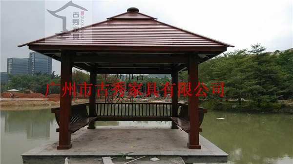 酒店温泉区实木四角凉亭/现代简约亭子