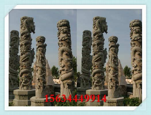 石雕龙柱厂家 石刻滚龙柱 石造龙柱图